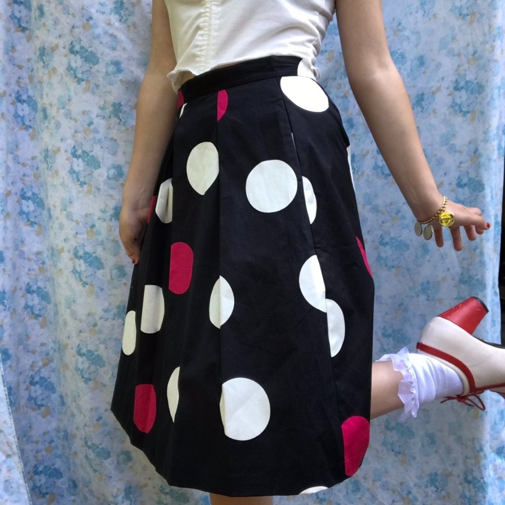 Black polka dot white and pink skirt NWT